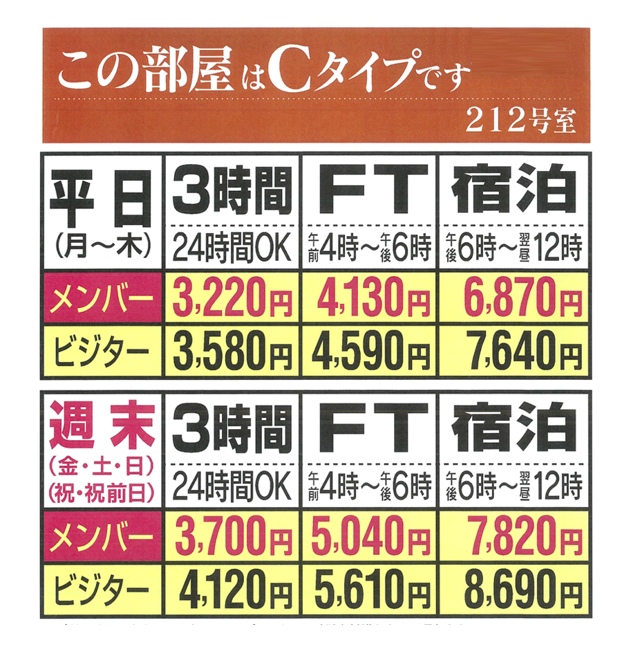 Cタイプ料金表